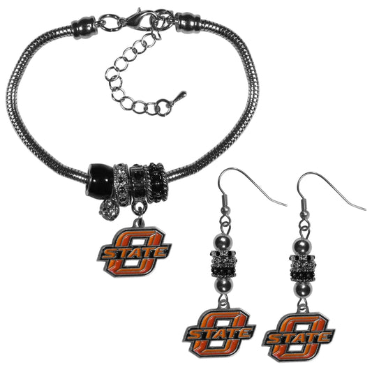 Oklahoma St. Cowboys Euro Bead Earrings and Bracelet Set - Flyclothing LLC