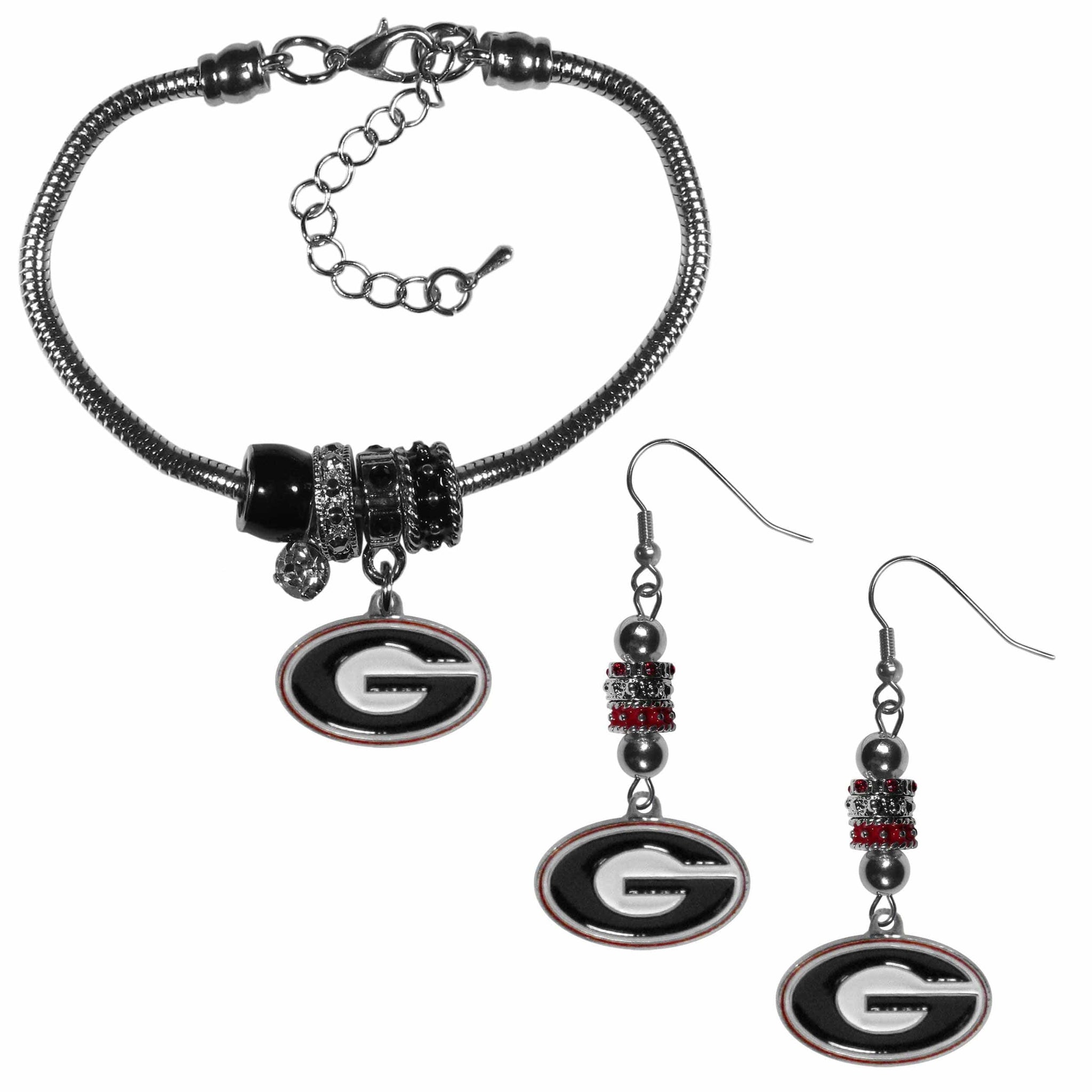 Georgia Bulldogs Euro Bead Earrings and Bracelet Set - Siskiyou Buckle - Flyclothing LLC
