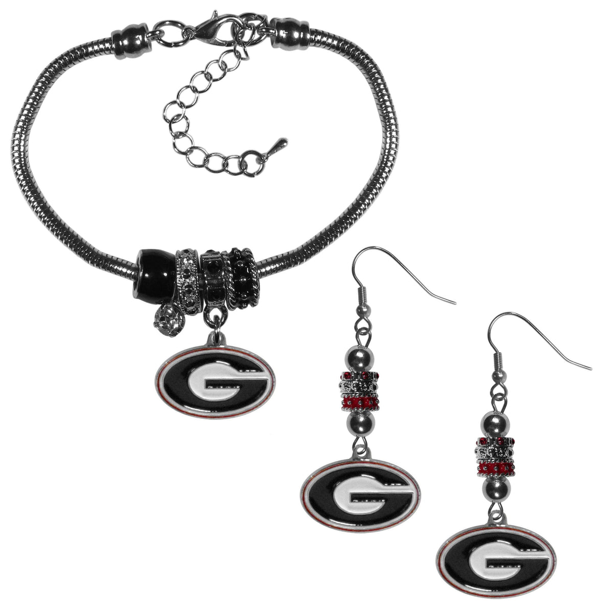 Georgia Bulldogs Euro Bead Earrings and Bracelet Set - Flyclothing LLC