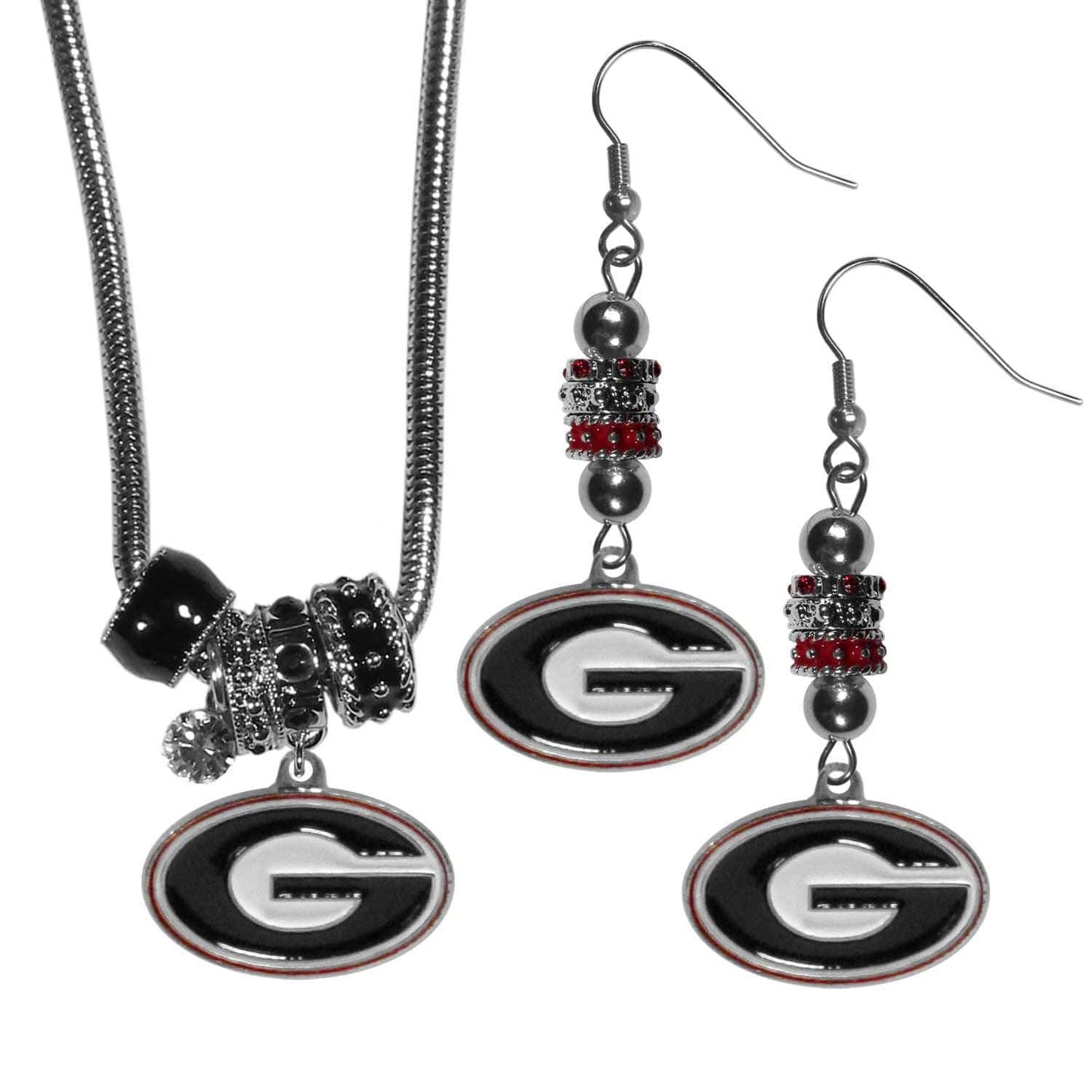 Georgia Bulldogs Euro Bead Earrings and Necklace Set - Siskiyou Buckle - Flyclothing LLC