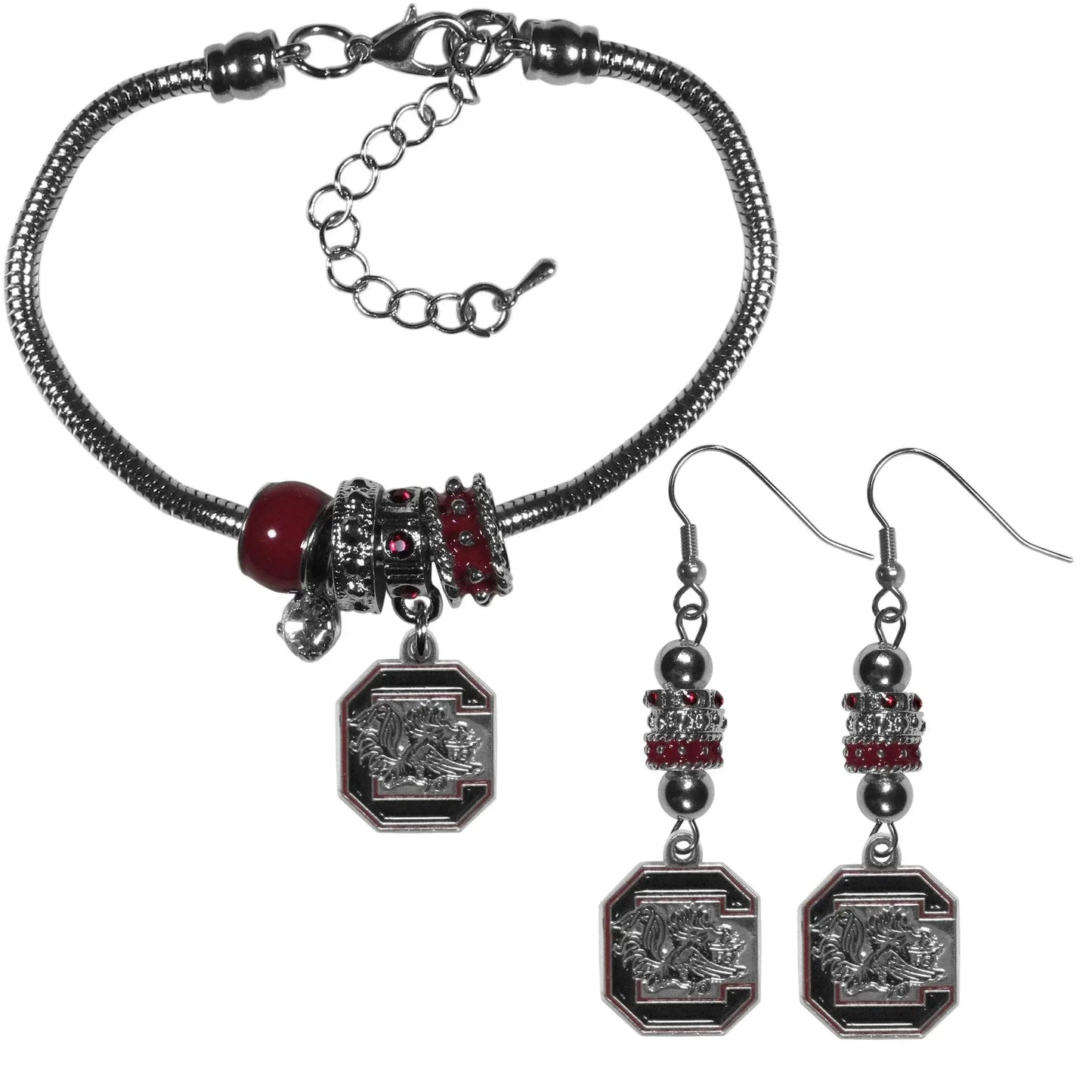 S. Carolina Gamecocks Euro Bead Earrings and Bracelet Set - Siskiyou Buckle - Flyclothing LLC