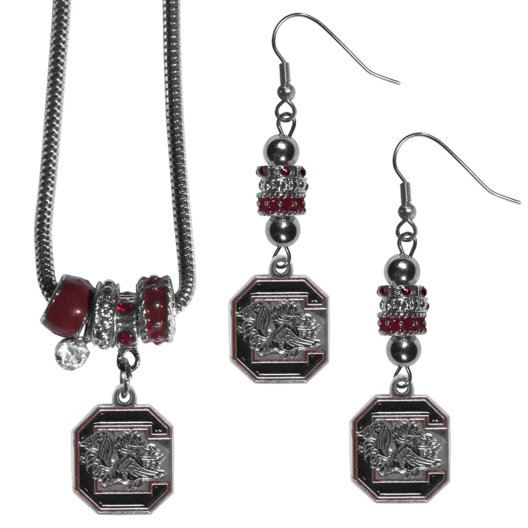 S. Carolina Gamecocks Euro Bead Earrings and Necklace Set - Siskiyou Buckle - Flyclothing LLC