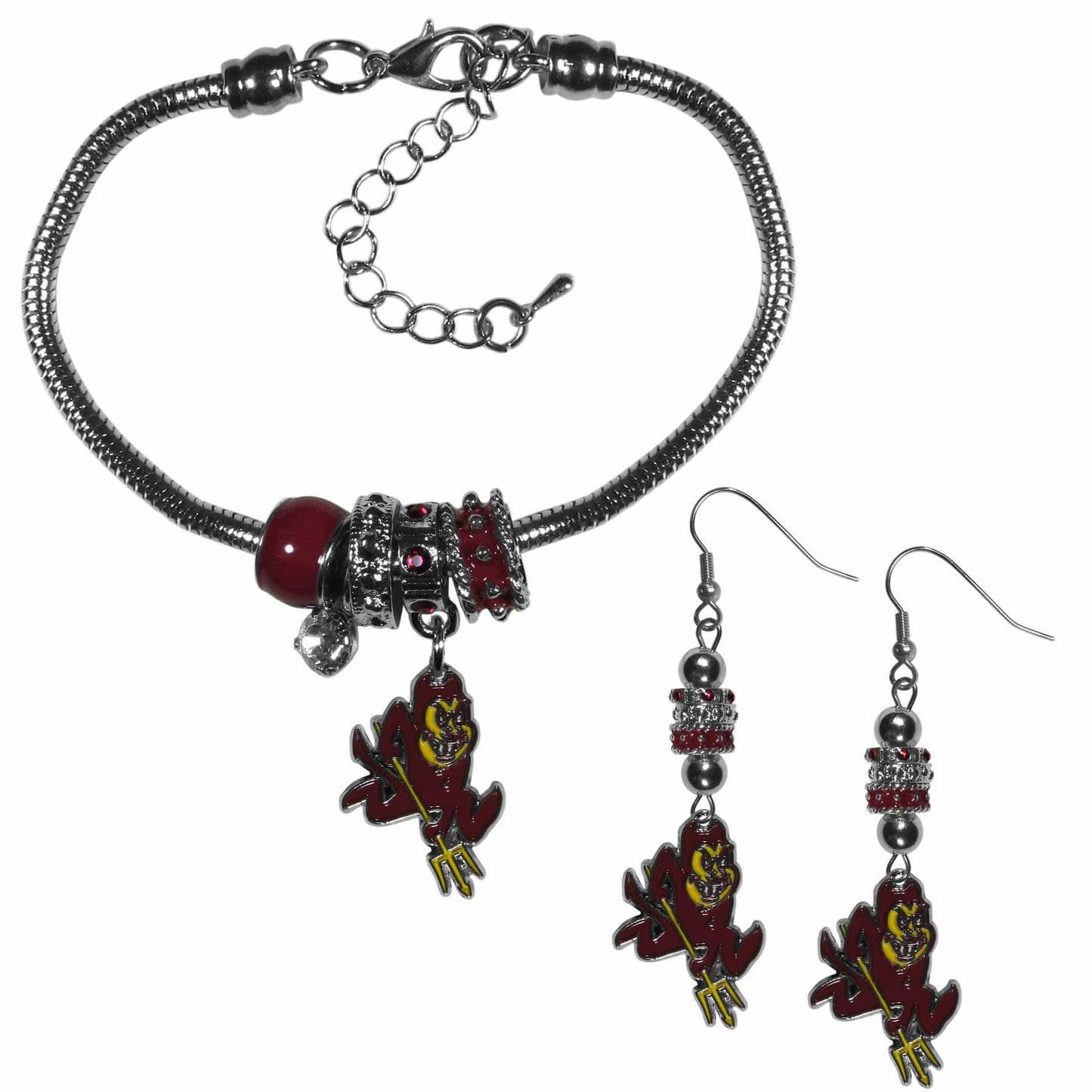 Arizona St. Sun Devils Euro Bead Earrings and Bracelet Set - Siskiyou Buckle - Flyclothing LLC