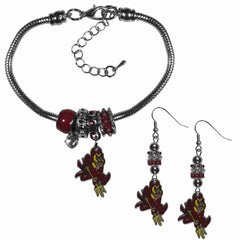 Arizona St. Sun Devils Euro Bead Earrings and Bracelet Set - Siskiyou Buckle