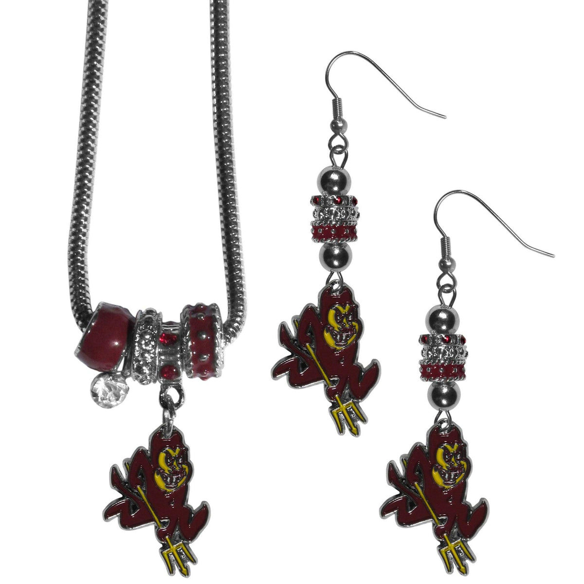 Arizona St. Sun Devils Euro Bead Earrings and Necklace Set - Flyclothing LLC