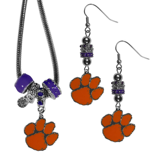 Clemson Tigers Euro Bead Earrings and Necklace Set - Flyclothing LLC