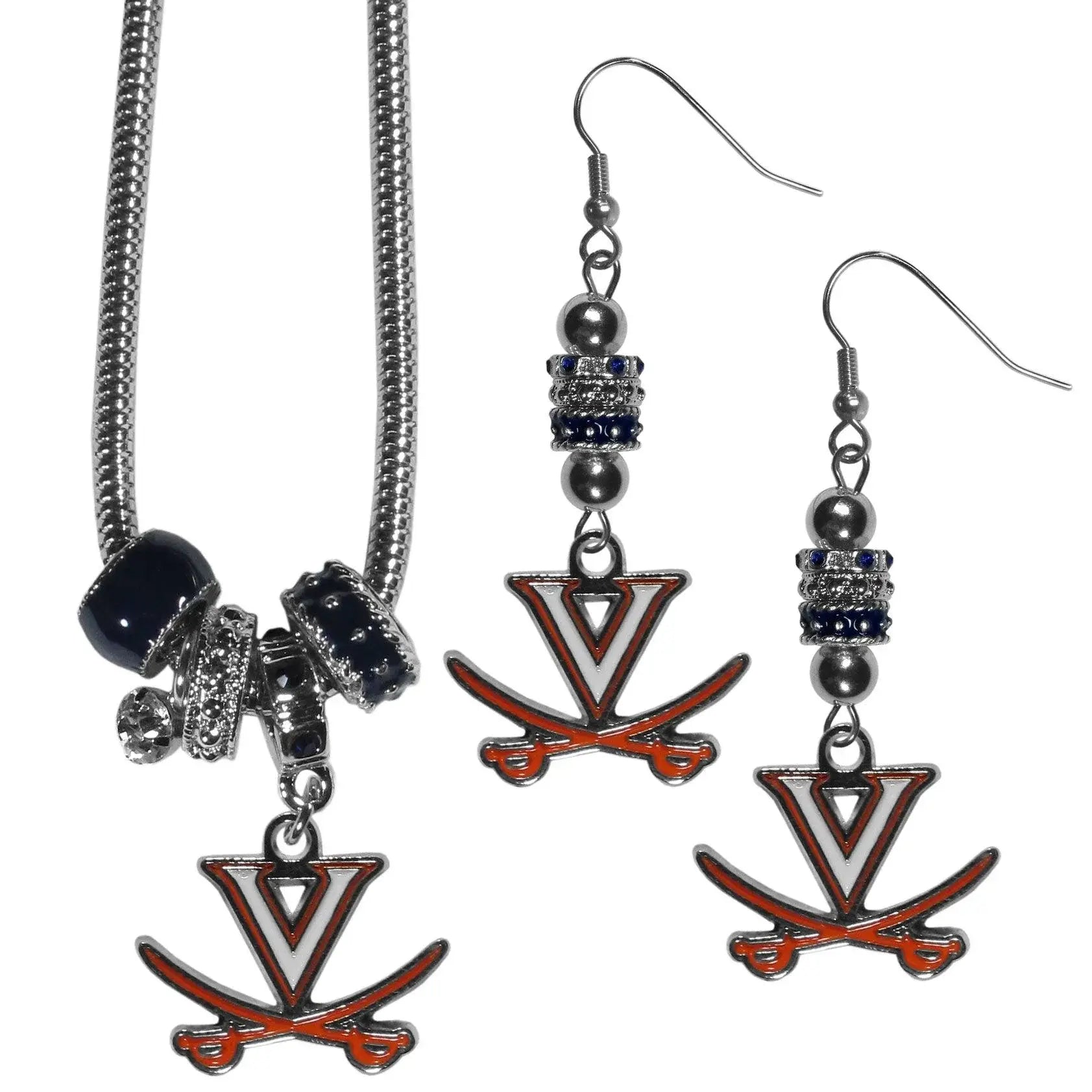 Virginia Cavaliers Euro Bead Earrings and Necklace Set - Siskiyou Buckle - Flyclothing LLC