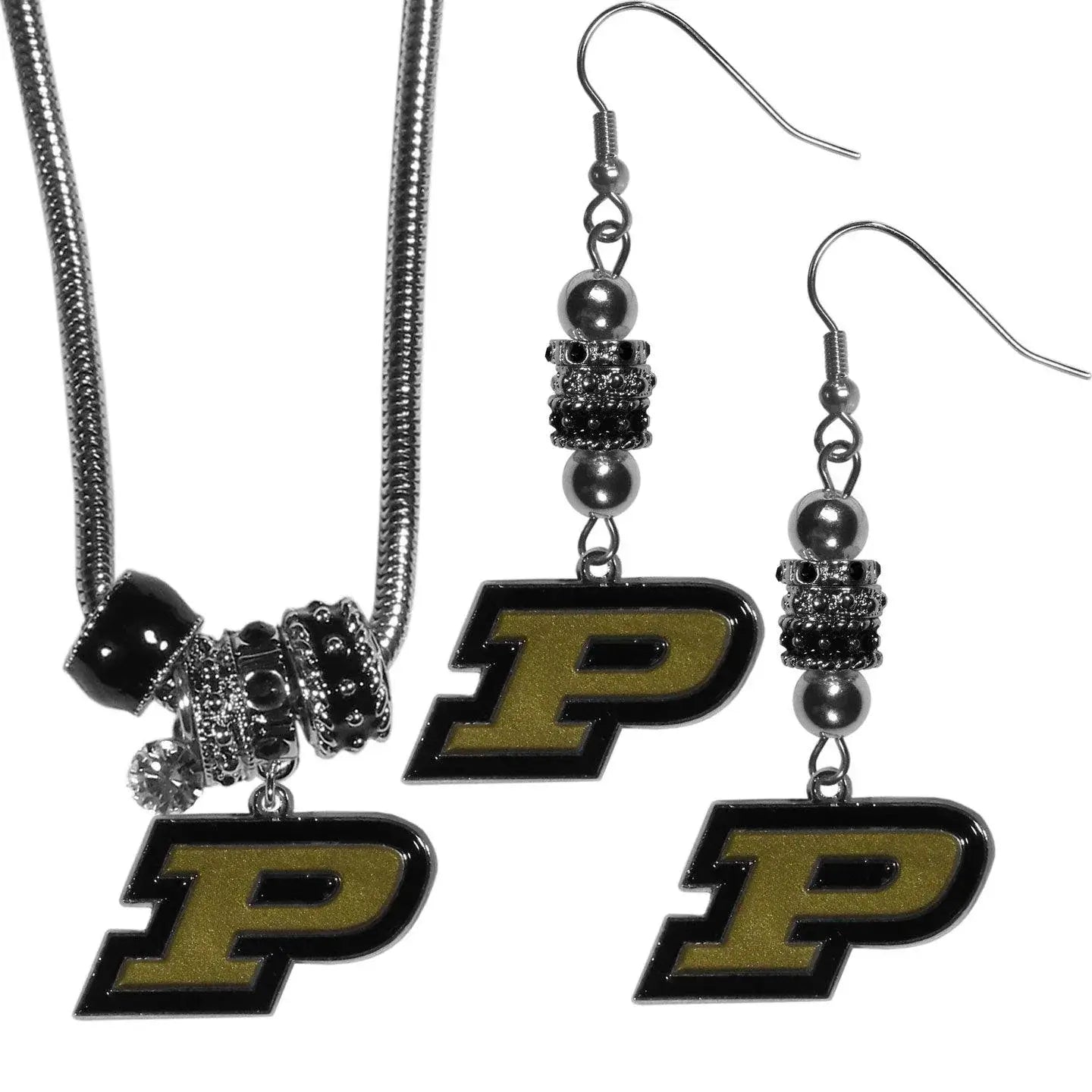 Purdue Boilermakers Euro Bead Earrings and Necklace Set - Siskiyou Buckle - Flyclothing LLC