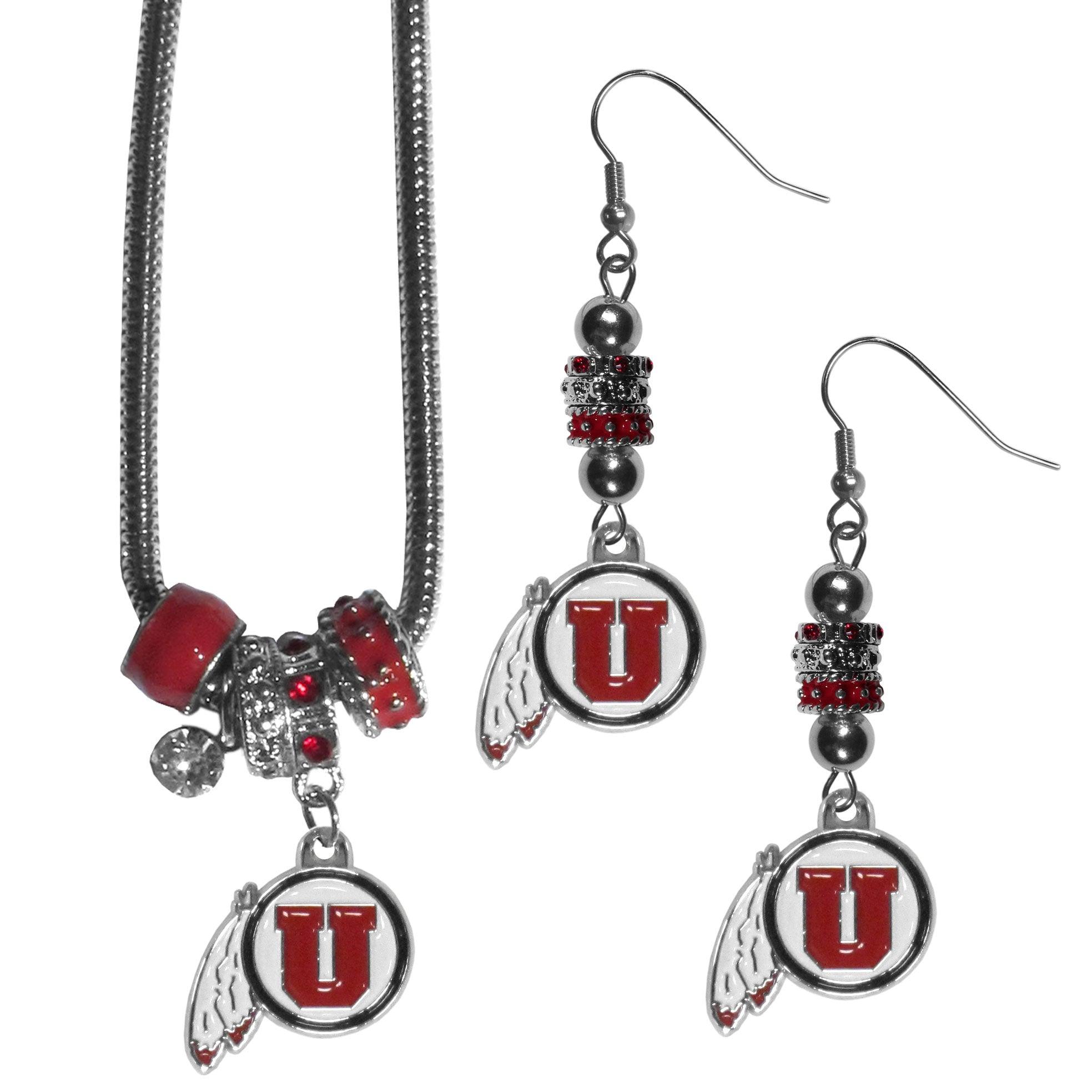 Utah Utes Euro Bead Earrings and Necklace Set - Flyclothing LLC