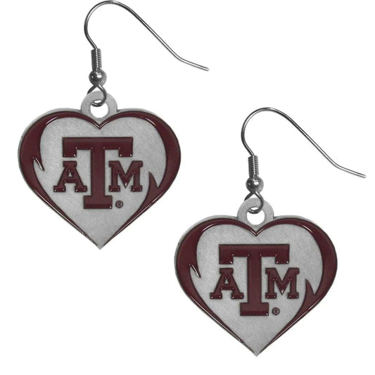 Texas A & M Aggies Heart Dangle Earrings - Siskiyou Buckle - Flyclothing LLC