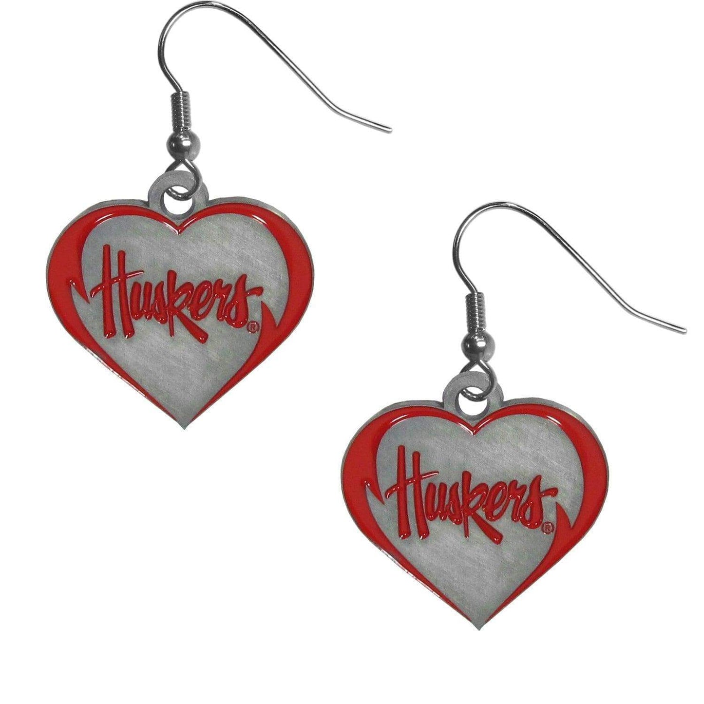Nebraska Cornhuskers Heart Dangle Earrings - Siskiyou Buckle - Flyclothing LLC