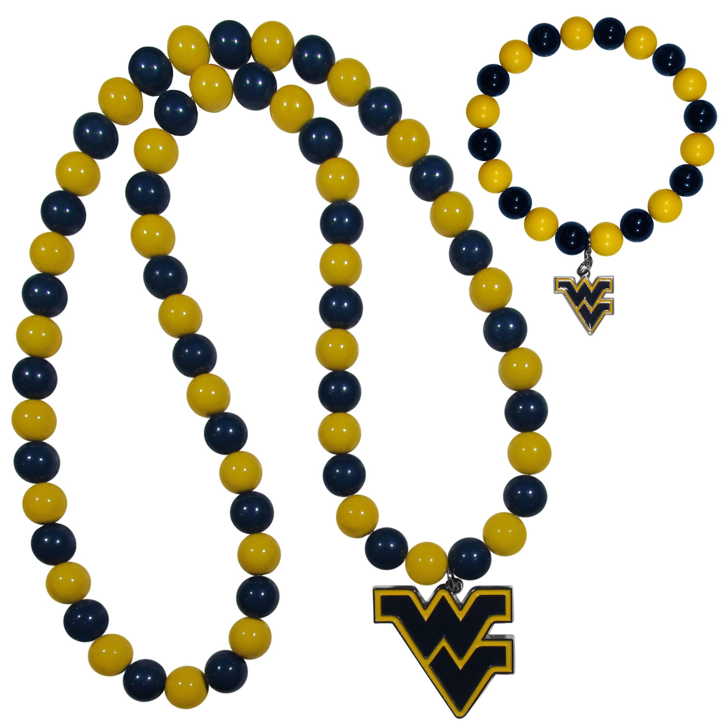 W. Virginia Mountaineers Fan Bead Necklace and Bracelet Set - Flyclothing LLC