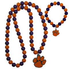 Clemson Tigers Fan Bead Necklace and Bracelet Set - Flyclothing LLC