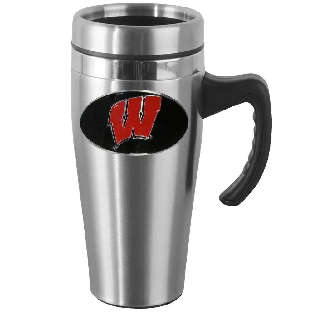Wisconsin Badgers Steel Travel Mug w/Handle - Siskiyou Buckle - Flyclothing LLC