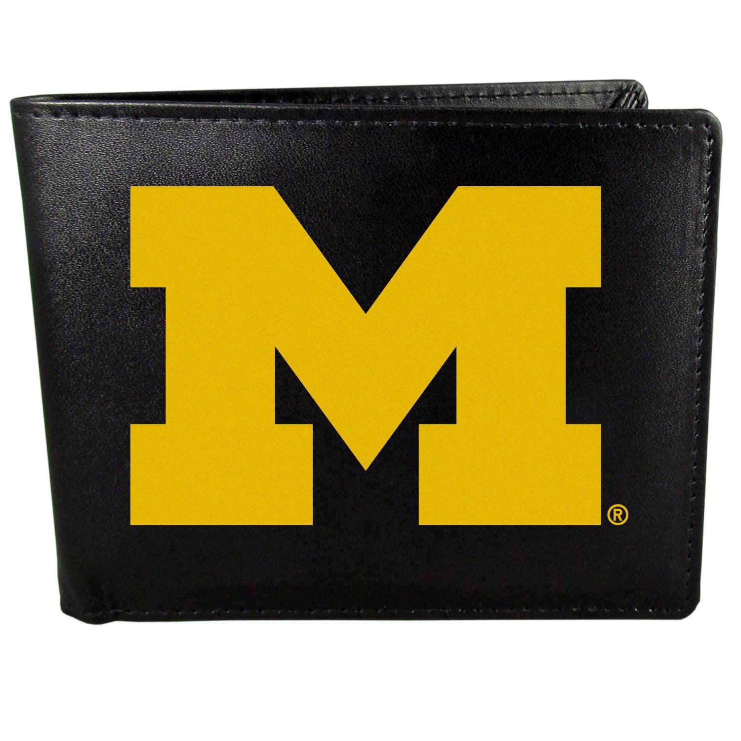 Michigan Wolverines Leather Bi-fold Wallet, Large Logo - Flyclothing LLC