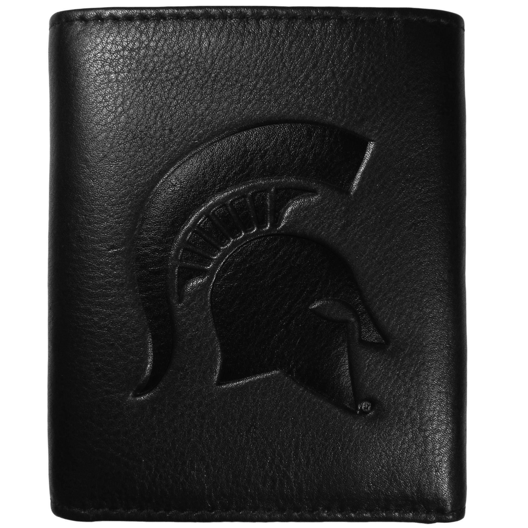 Michigan St. Spartans Embossed Leather Tri-fold Wallet - Flyclothing LLC