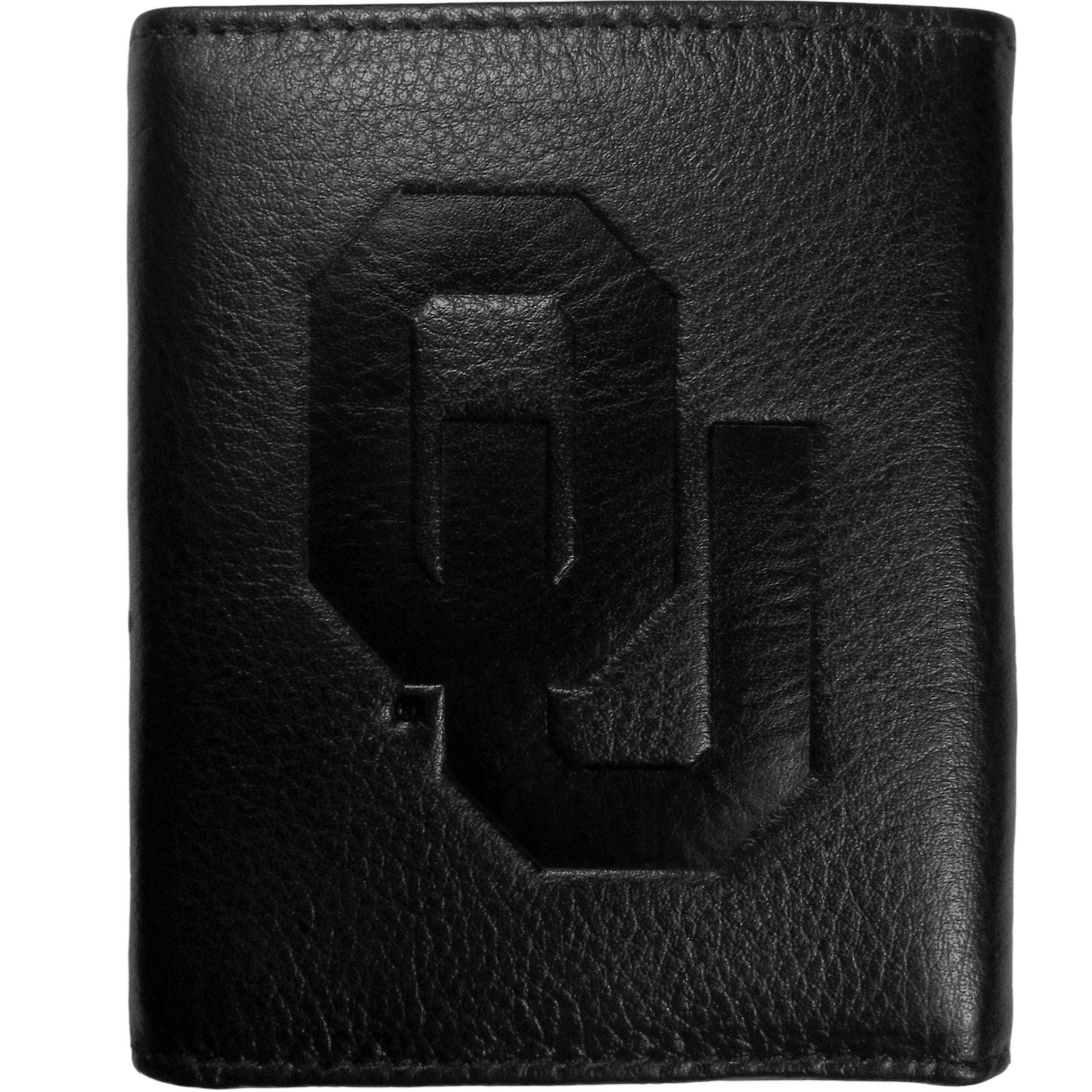 Oklahoma Sooners Embossed Leather Tri-fold Wallet - Flyclothing LLC