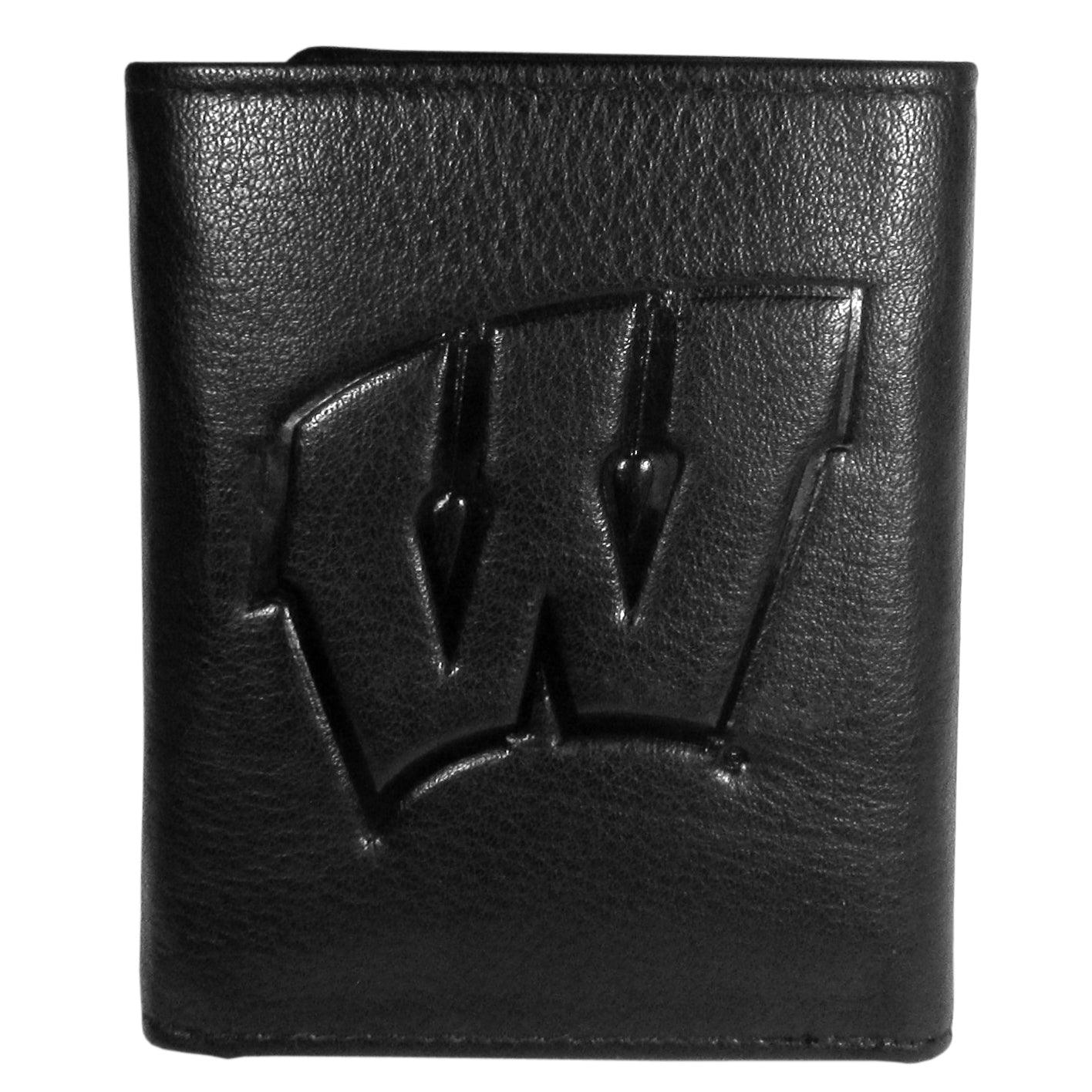 Wisconsin Badgers Embossed Leather Tri-fold Wallet - Flyclothing LLC