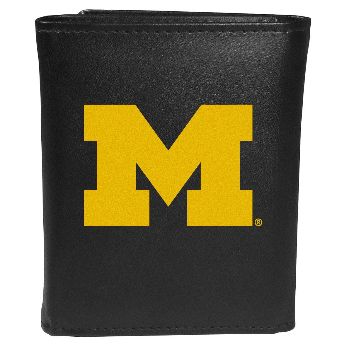 Michigan Wolverines Leather Tri-fold Wallet, Large Logo - Flyclothing LLC