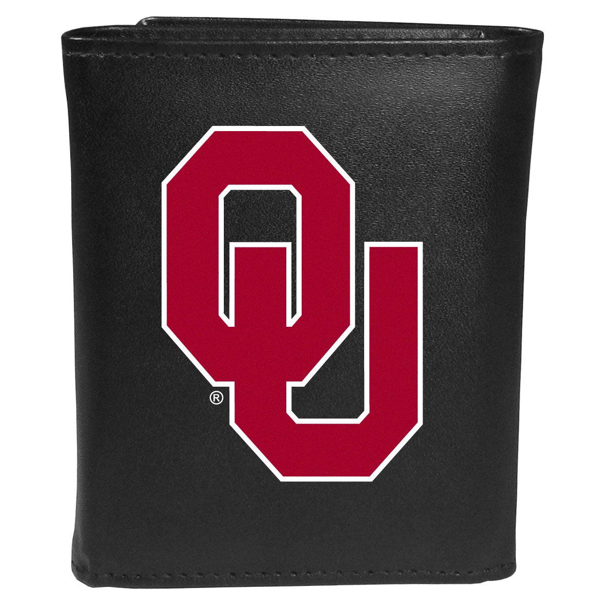 Oklahoma Sooners Leather Tri-fold Wallet, Large Logo - Flyclothing LLC