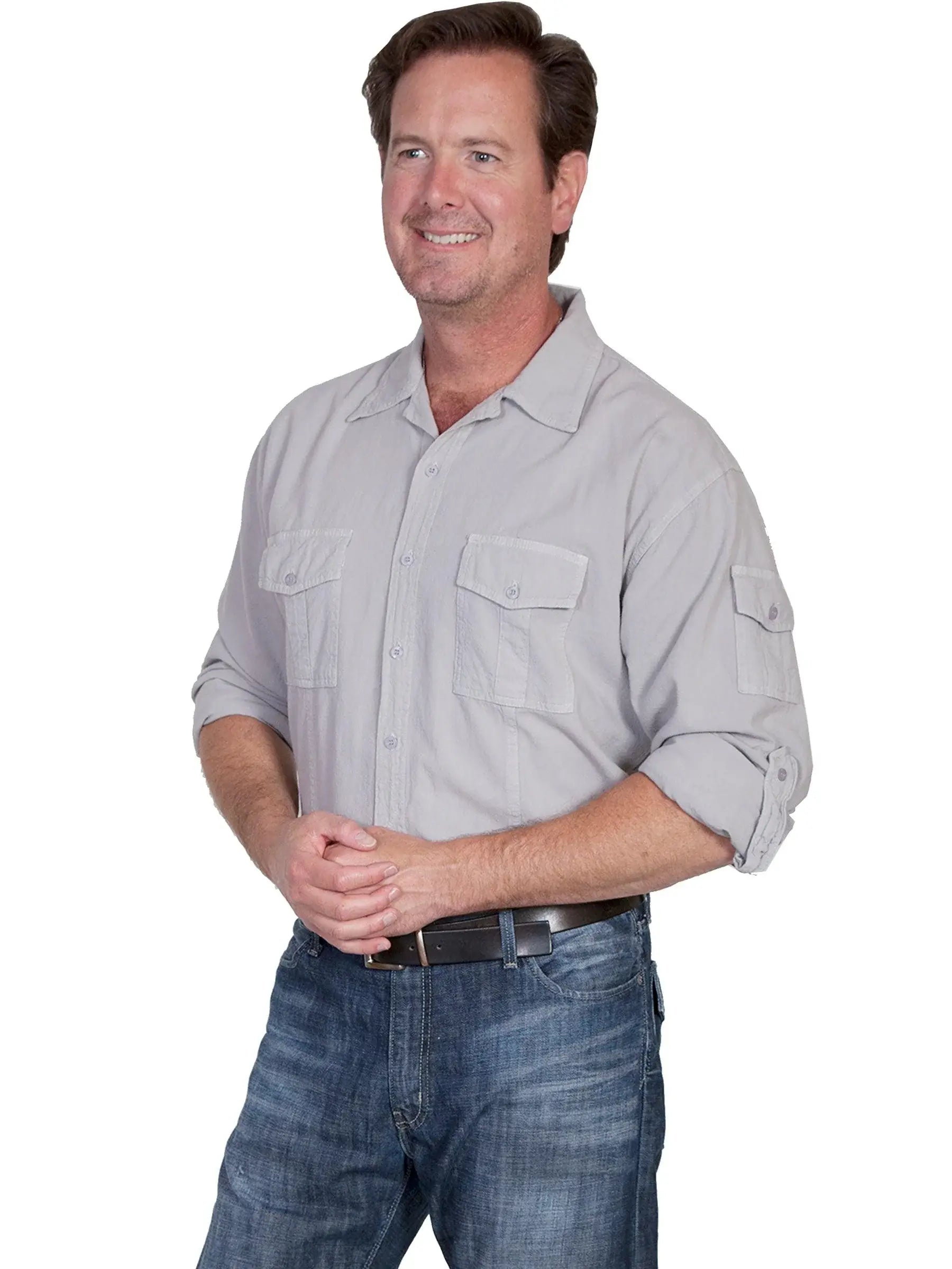Scully GREY MEN'S GUSSET POCKET SHIRT - Scully Leather - Flyclothing LLC