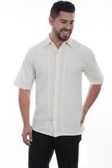 Scully Leather Ivory S/S Men's Contrast Stitch Mens Shirt - Flyclothing LLC