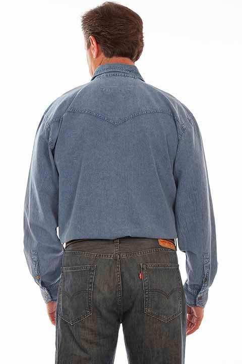 Scully Leather 100% Cotton Lt Washed Denim Men's Western Yoke/2 Pocket Shirt - Scully Leather - Flyclothing LLC