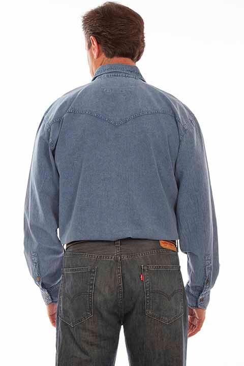 Scully Leather 100% Cotton Lt Washed Denim Men's Western Yoke/2 Pocket Shirt - Scully Leather