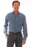 Scully Leather 100% Cotton Lt Washed Denim Men's Western Yoke/2 Pocket Shirt - Scully Leather