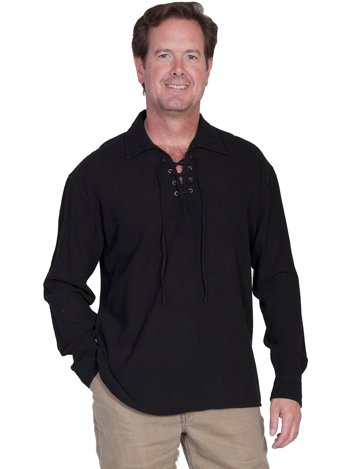 Scully BLACK MEN'S LACE UP FRONT SHIRT - Flyclothing LLC