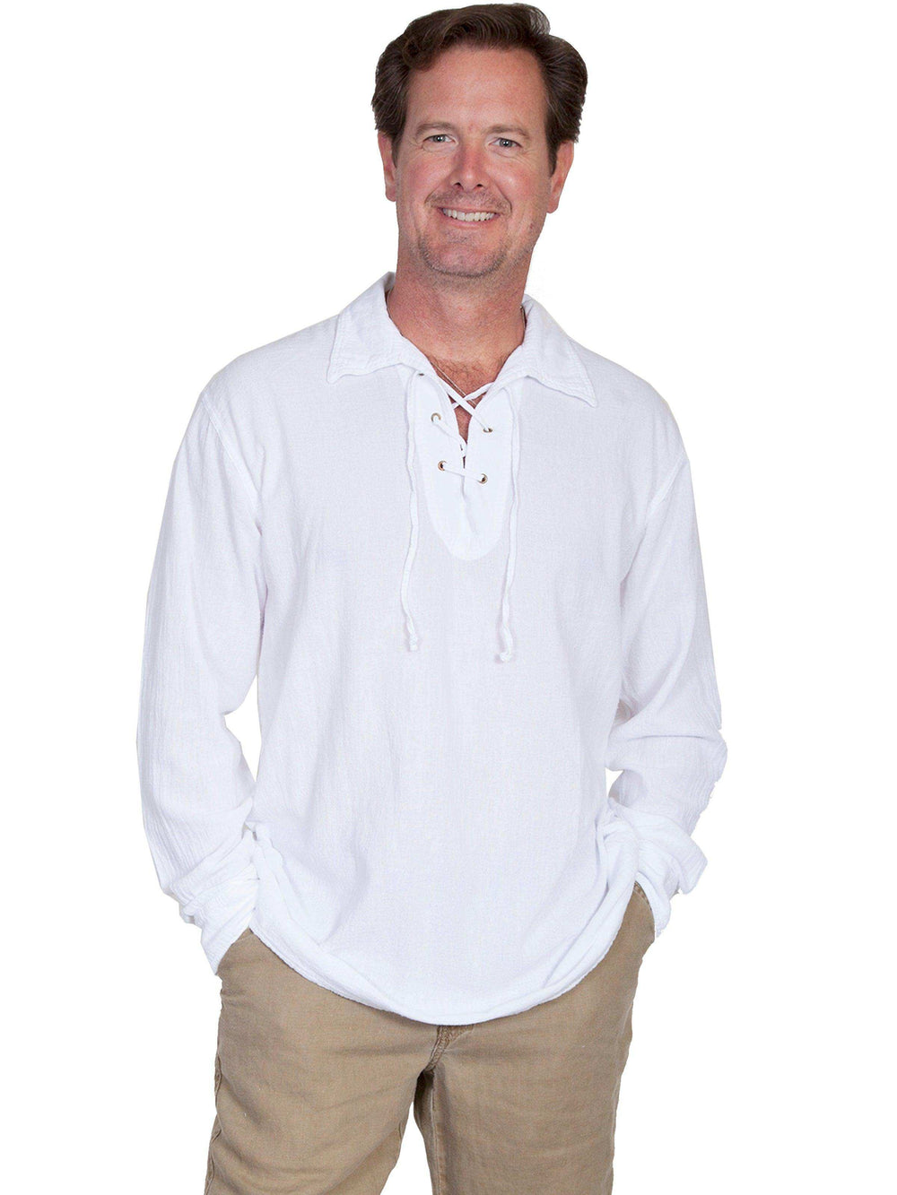 Scully WHITE MEN'S LACE UP FRONT SHIRT - Scully Leather - Flyclothing LLC