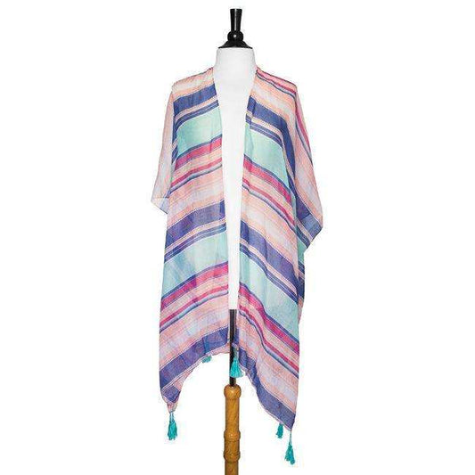 Multicolored Magdelena Striped Cover Up Shawl With Tassels - JGI - Flyclothing LLC