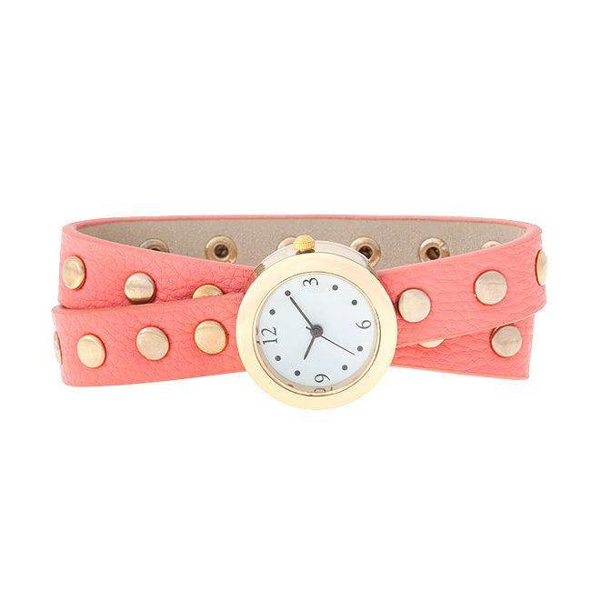 Pink Round Studded Wrap Watch - JGI - Flyclothing LLC