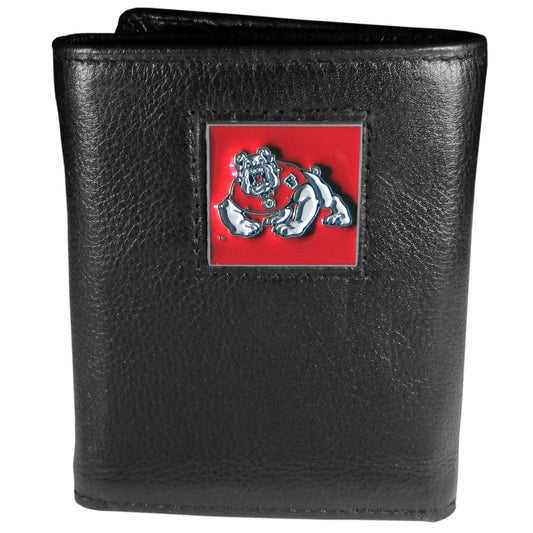 Fresno St. Bulldogs Deluxe Leather Tri-fold Wallet Packaged in Gift Box - Flyclothing LLC