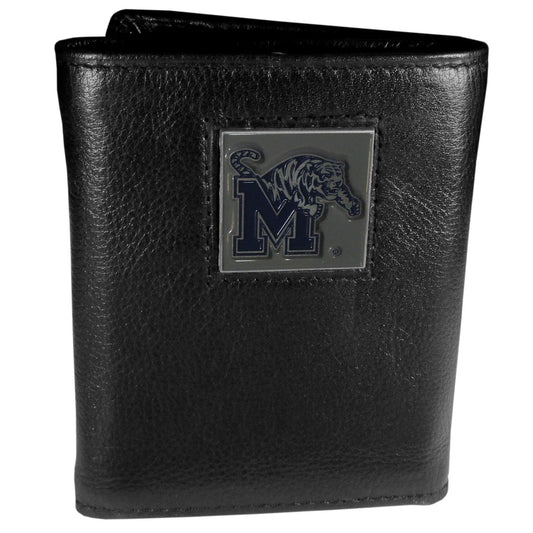 Memphis Tigers Deluxe Leather Tri-fold Wallet Packaged in Gift Box - Siskiyou Buckle