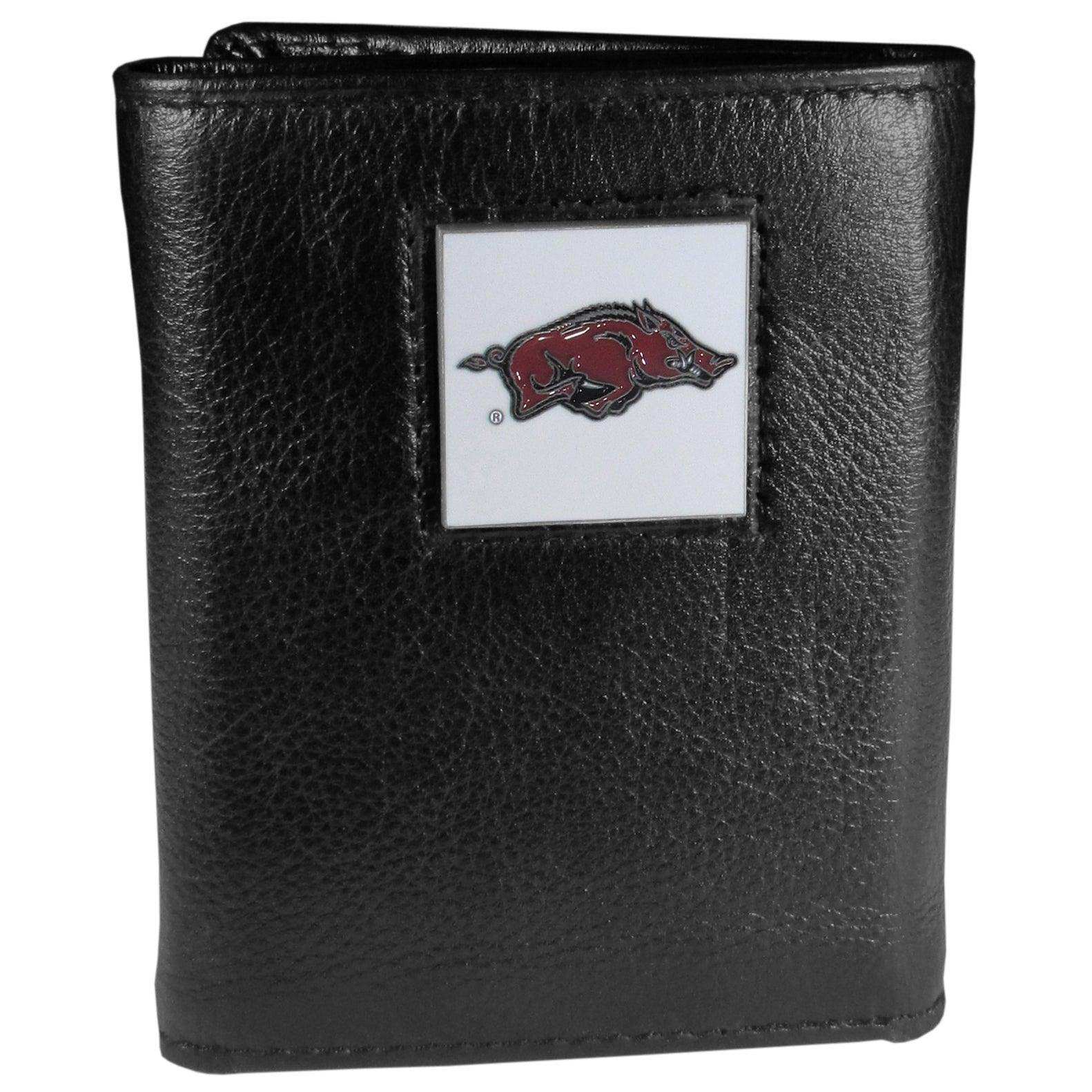 Arkansas Razorbacks Deluxe Leather Tri-fold Wallet Packaged in Gift Box - Siskiyou Buckle - Flyclothing LLC