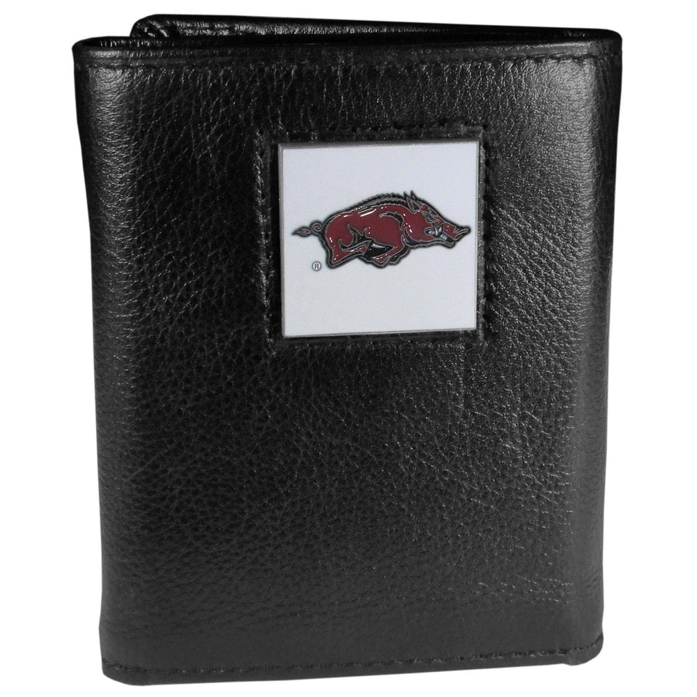 Arkansas Razorbacks Deluxe Leather Tri-fold Wallet Packaged in Gift Box - Siskiyou Buckle