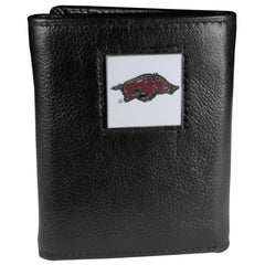 Arkansas Razorbacks Deluxe Leather Tri-fold Wallet Packaged in Gift Box - Siskiyou Buckle