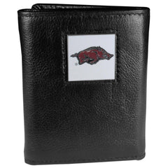 Arkansas Razorbacks Deluxe Leather Tri-fold Wallet Packaged in Gift Box - Flyclothing LLC