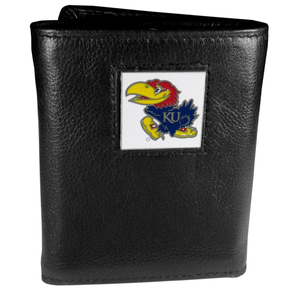 Kansas Jayhawks Deluxe Leather Tri-fold Wallet Packaged in Gift Box - Siskiyou Buckle