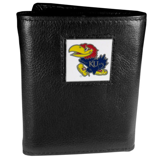 Kansas Jayhawks Deluxe Leather Tri-fold Wallet Packaged in Gift Box - Siskiyou Buckle