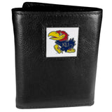 Kansas Jayhawks Deluxe Leather Tri-fold Wallet Packaged in Gift Box - Siskiyou Buckle