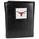 Texas Longhorns Deluxe Leather Tri-fold Wallet Packaged in Gift Box - Siskiyou Buckle