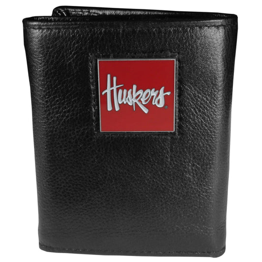 Nebraska Cornhuskers Deluxe Leather Tri-fold Wallet Packaged in Gift Box - Siskiyou Buckle