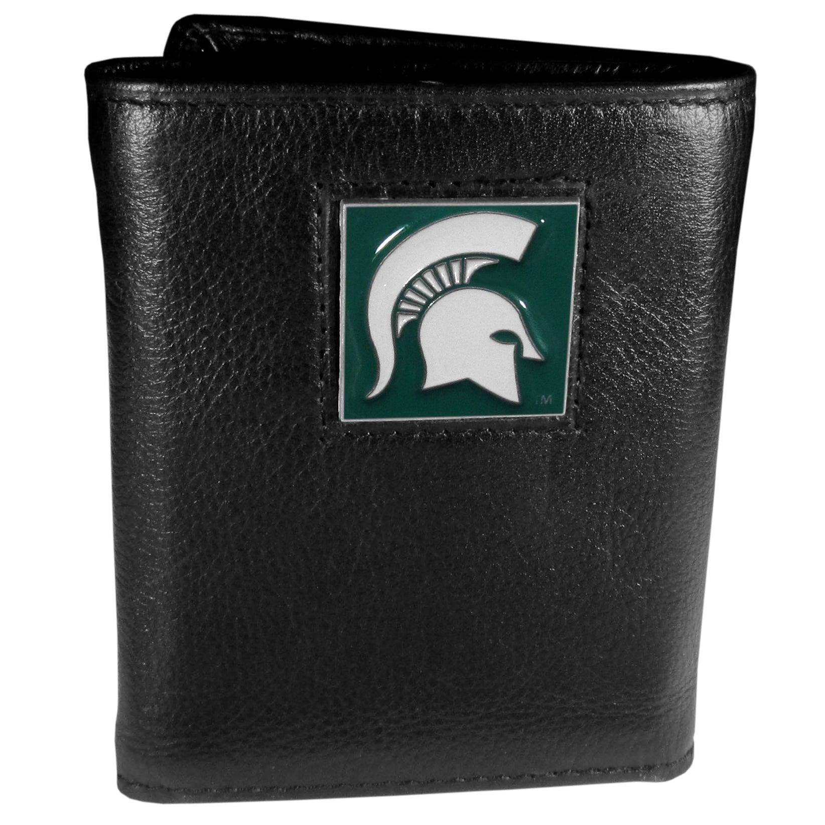 Michigan St. Spartans Deluxe Leather Tri-fold Wallet Packaged in Gift Box - Flyclothing LLC