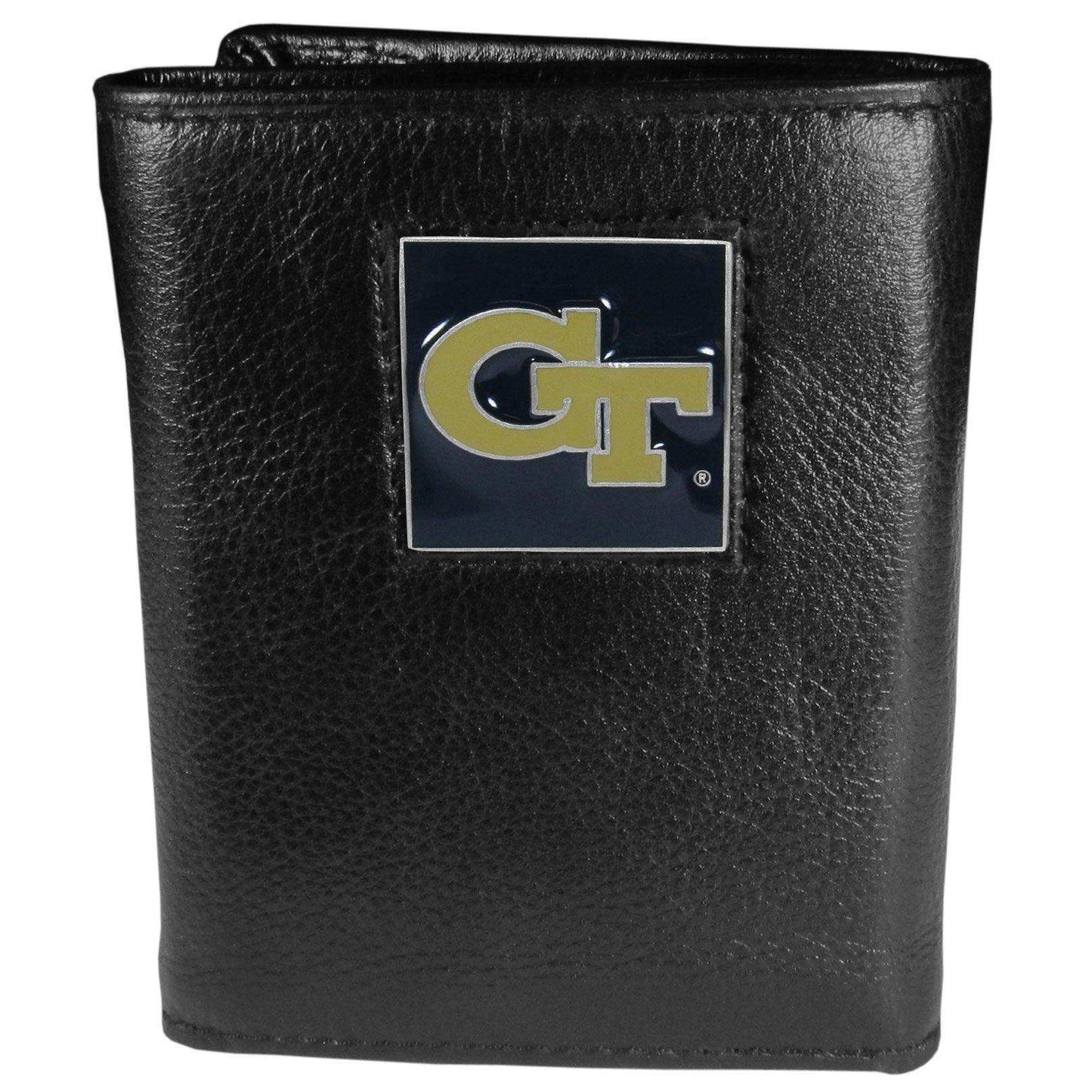 Georgia Tech Yellow Jackets Deluxe Leather Tri-fold Wallet Packaged in Gift Box - Siskiyou Buckle - Flyclothing LLC