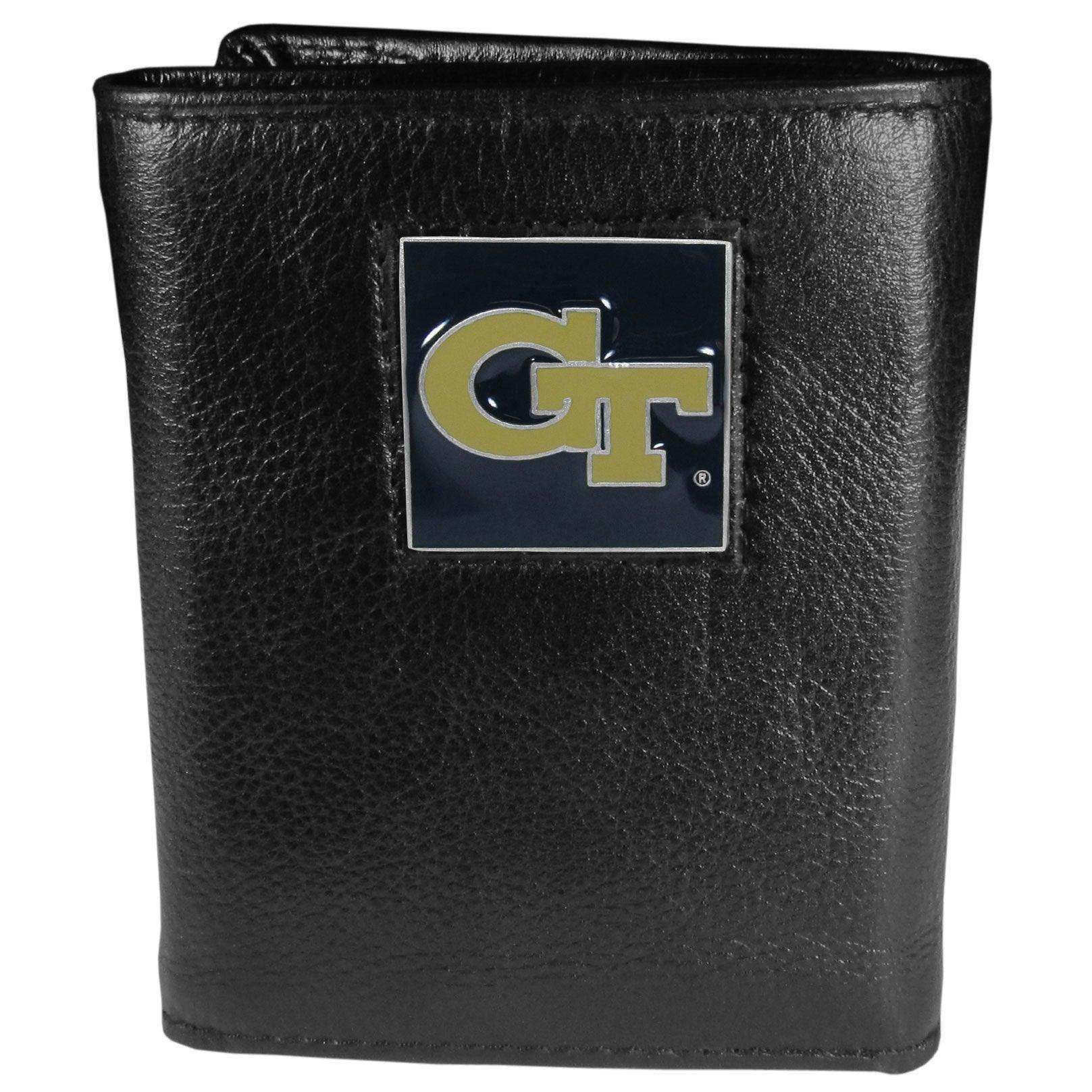 Georgia Tech Yellow Jackets Deluxe Leather Tri-fold Wallet Packaged in Gift Box - Siskiyou Buckle - Flyclothing LLC