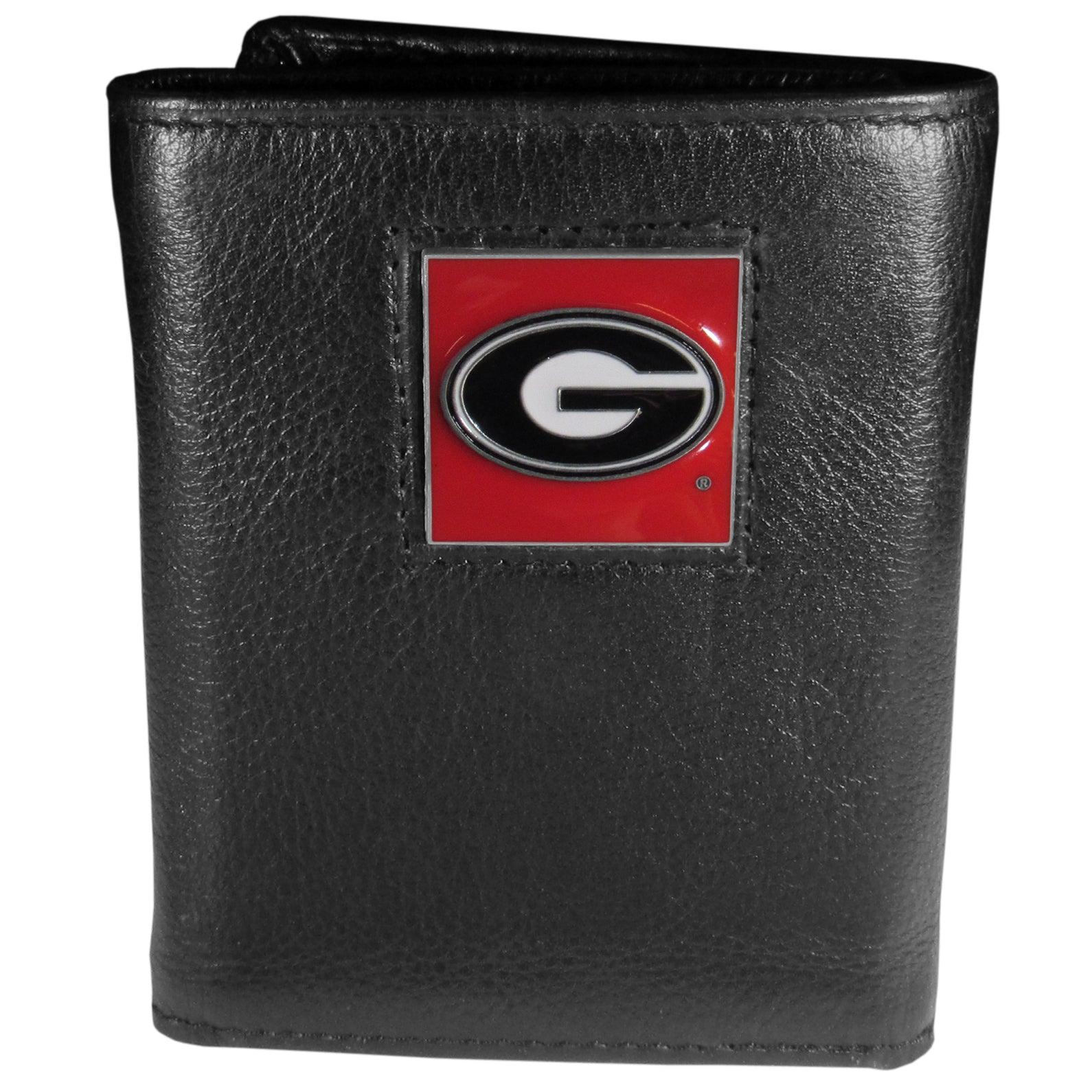 Georgia Bulldogs Deluxe Leather Tri-fold Wallet Packaged in Gift Box - Flyclothing LLC