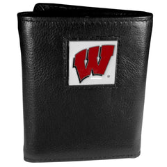 Wisconsin Badgers Deluxe Leather Tri-fold Wallet Packaged in Gift Box - Flyclothing LLC