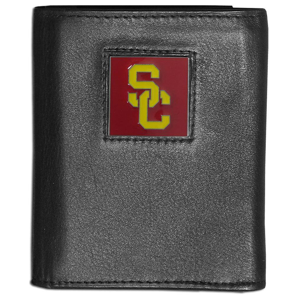 USC Trojans Deluxe Leather Tri-fold Wallet Packaged in Gift Box - Siskiyou Buckle